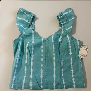 a.n.a A New Approach Tie Dye Stripe Ruffle Strap Smocked Back Top Teal Blue M